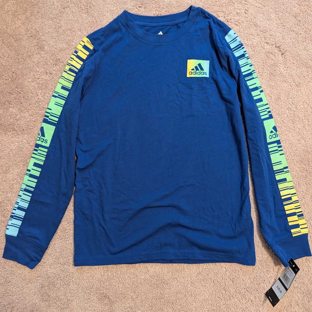 Adidas Vibrant Blue Shirt with Graphic Sleeves